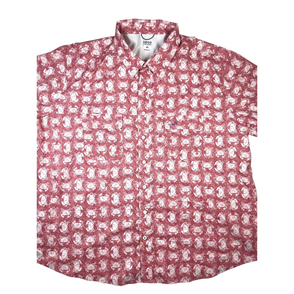 Izod Saltwater Men's 4XL Big & Tall‎ Maroon Crab Print Hawaiian Shirt Button Up